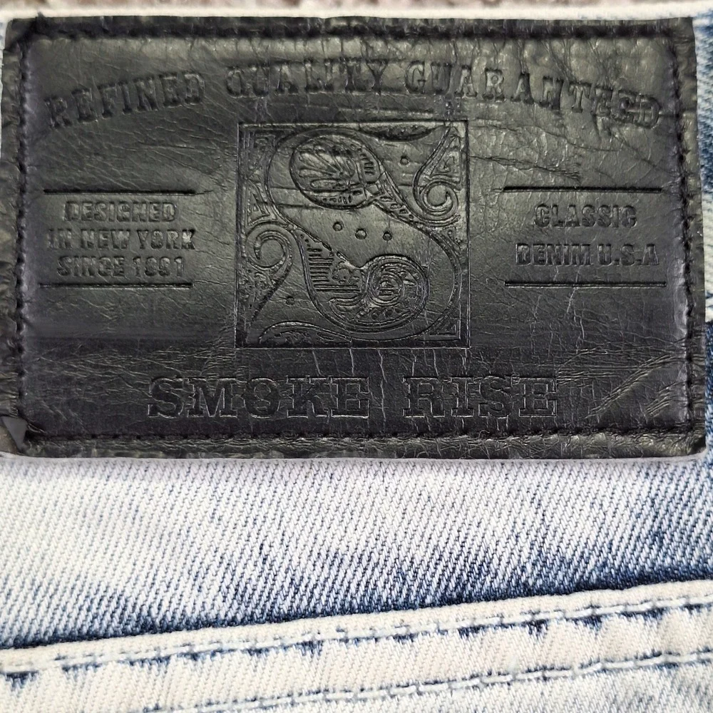 Smoke Rise Denim Shorts Mens 34 (Fits W36) Light Wash Distressed Streetwear Y2K